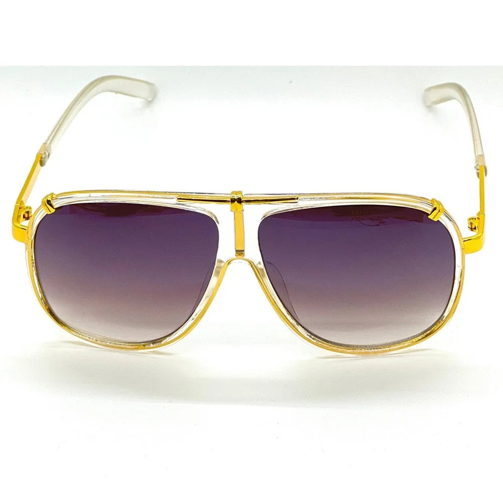 Aviator Sunglasses Gold‎ Frame Clear Accents Fashion Sun Glasses Street Wear New